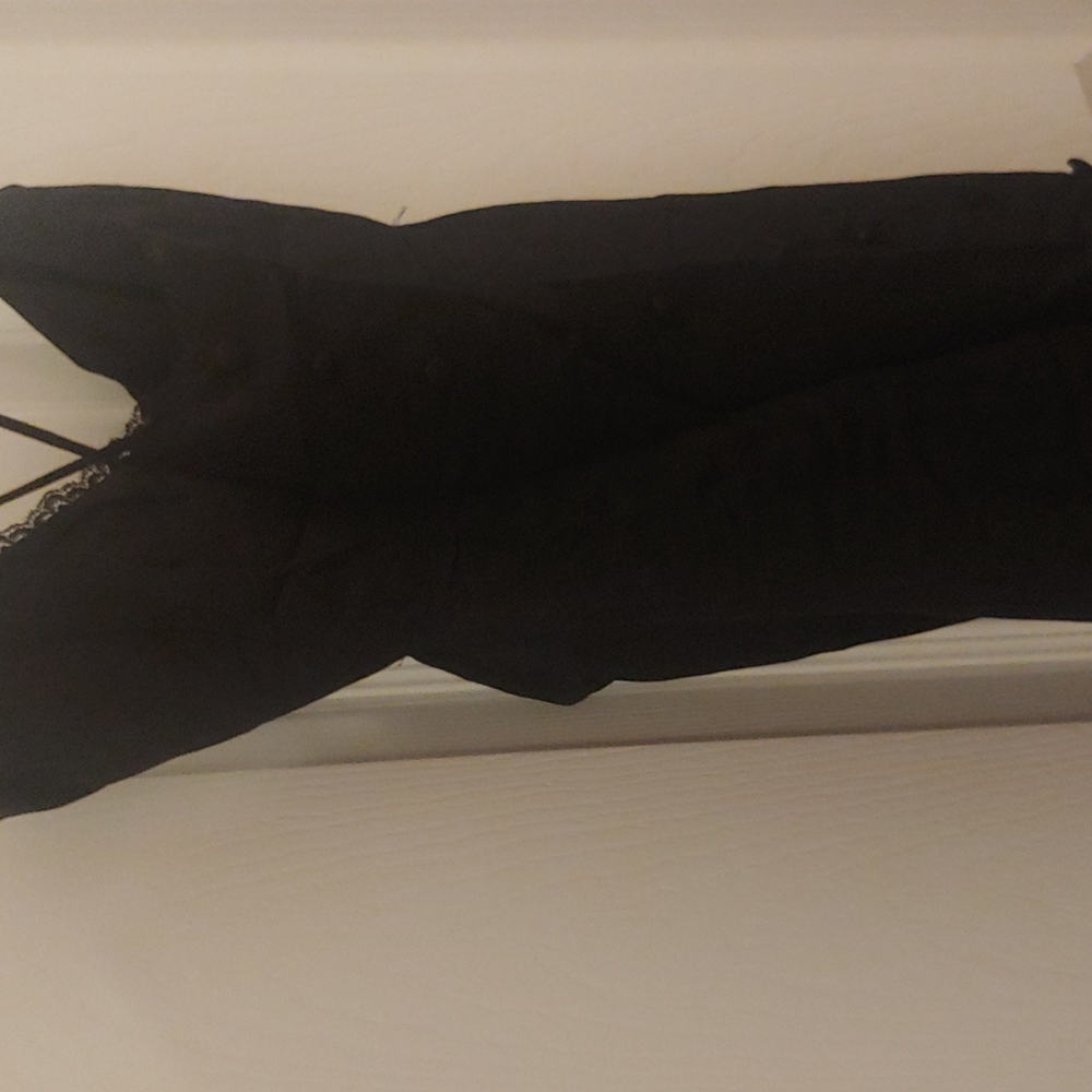 Zara Womens Cut Out Midi Dress M Black V-Neck Buttons Slit Linen  2298/177 NWT